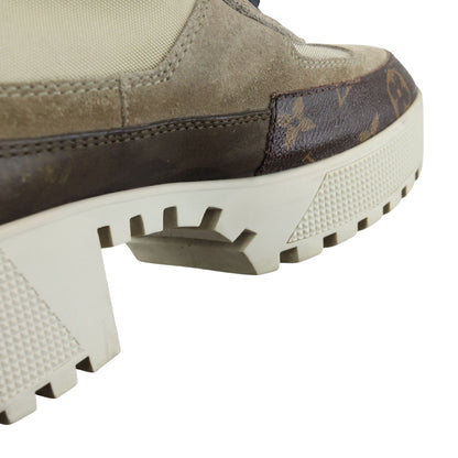 Louis-Vuitton Laureate Platform Desert Boots Suede Calfskin Monogram Beige Size 38
