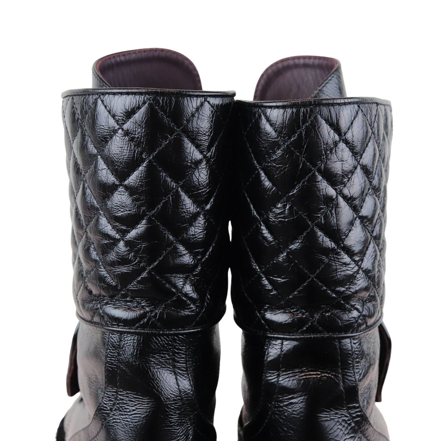 Pearl Combat Boots Crackled Calfskin Velvet Black Size 38