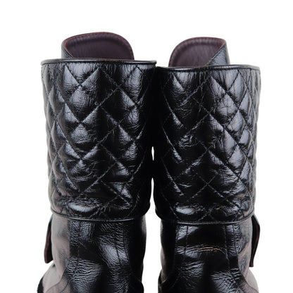 Pearl Combat Boots Crackled Calfskin Velvet Black Size 38