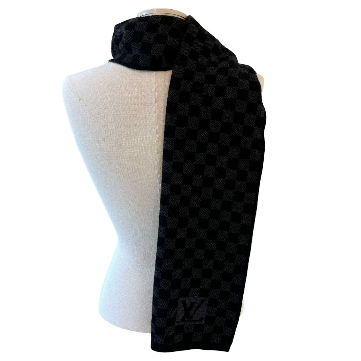 Louis-Vuitton Graphite Scarf Wool Damier Black