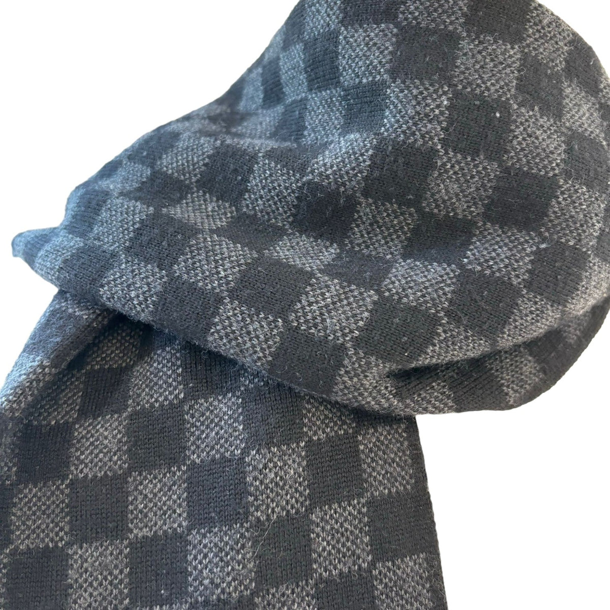 Louis-Vuitton Graphite Scarf Wool Damier Black