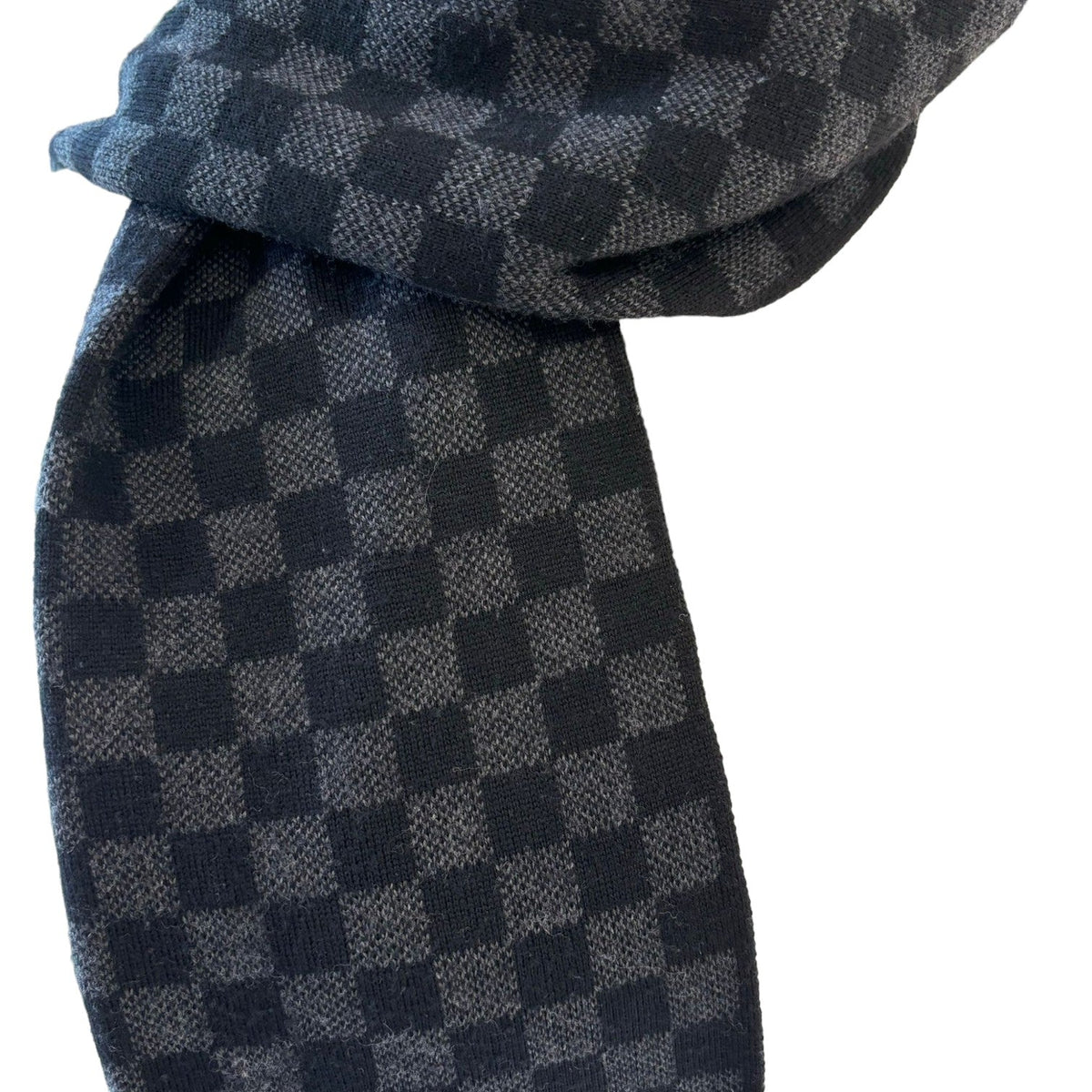 Louis-Vuitton Graphite Scarf Wool Damier Black