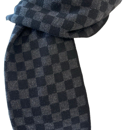 Louis-Vuitton Graphite Scarf Wool Damier Black