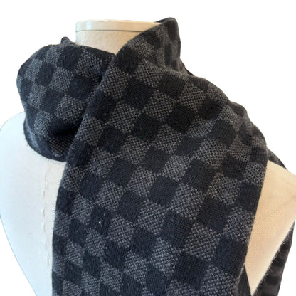 Louis-Vuitton Graphite Scarf Wool Damier Black