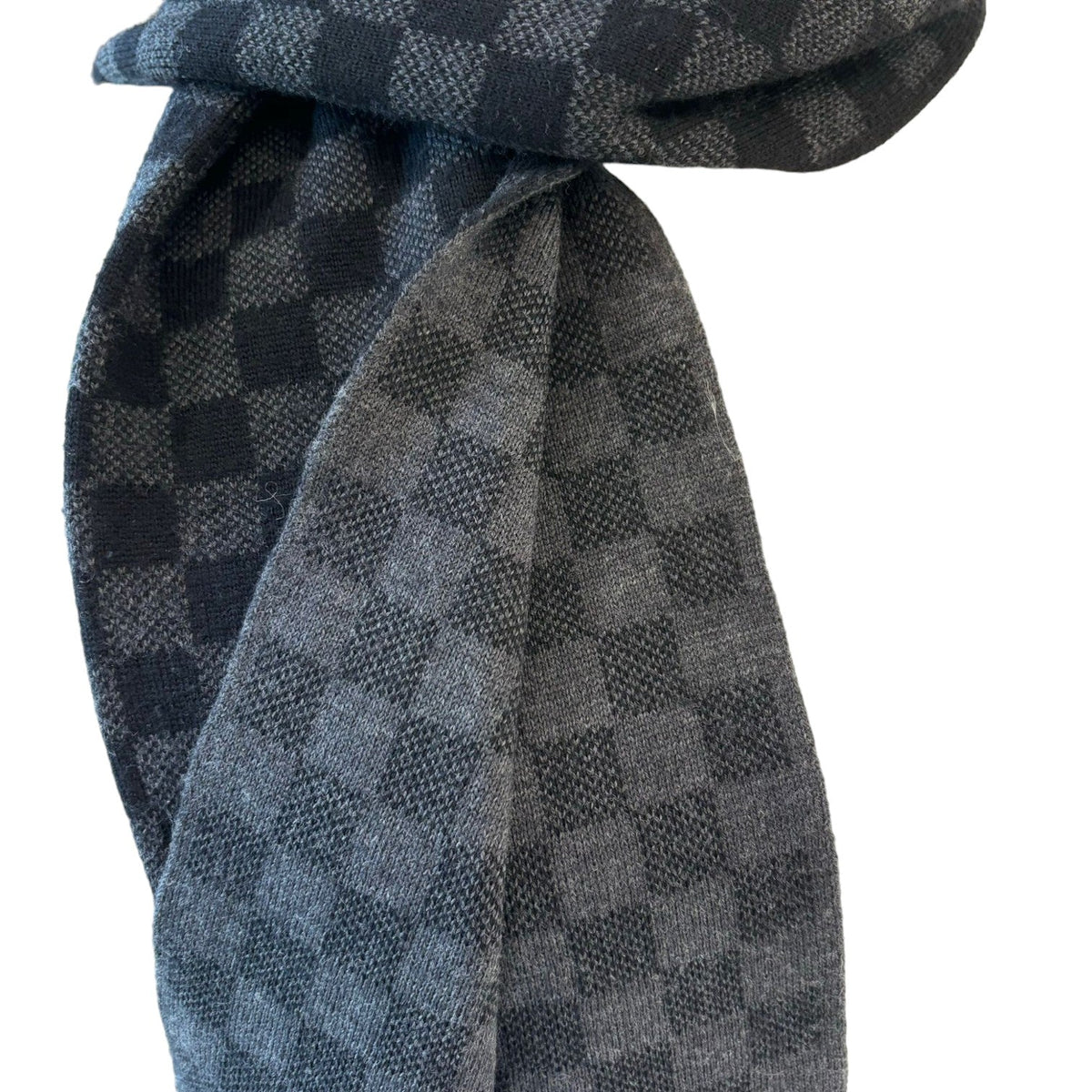 Louis-Vuitton Graphite Scarf Wool Damier Black