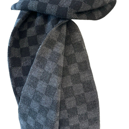 Louis-Vuitton Graphite Scarf Wool Damier Black