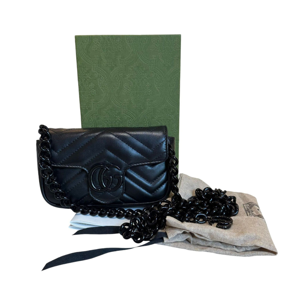 Gucci GG Marmont Shoulder Super Mini Calfskin Matelasse Black BHW