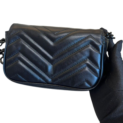Gucci GG Marmont Shoulder Super Mini Calfskin Matelasse Black BHW