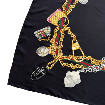 Gucci Multi Icon Print Scarf Silk Black