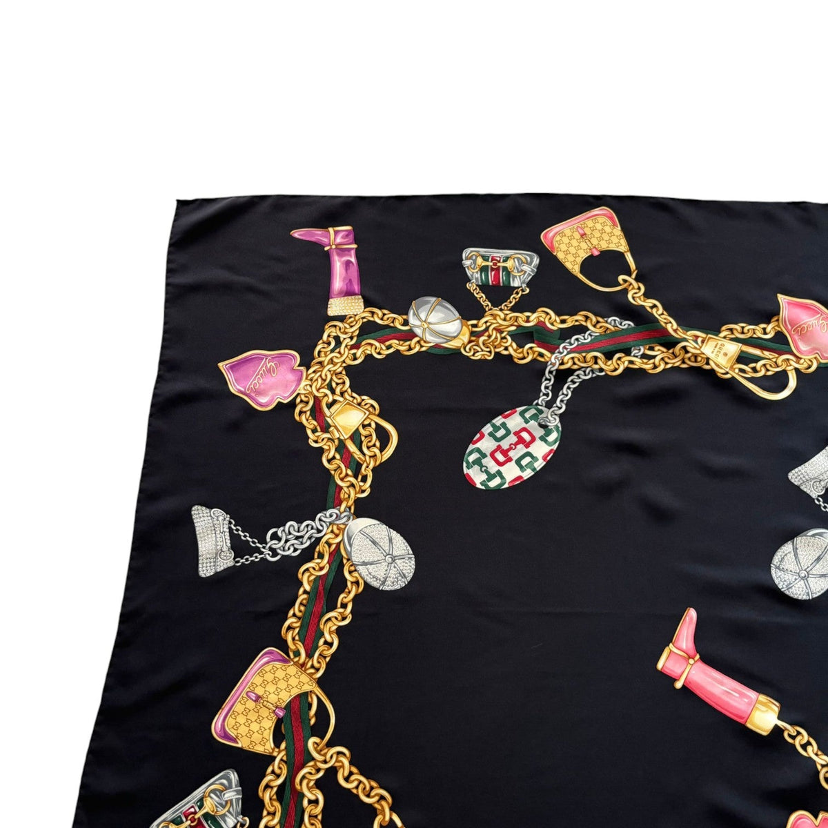 Gucci Multi Icon Print Scarf Silk Black