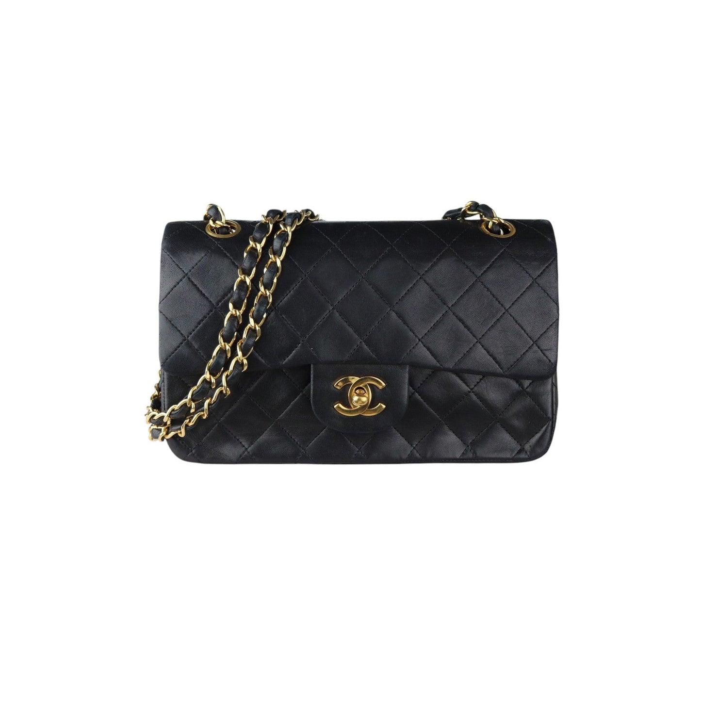 Vintage Double Flap Small Lambskin Quilted Black GHW