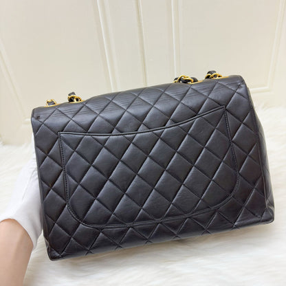 Chanel Vintage Jumbo / Maxi Flap with XL CC Logo in Black Lambskin and 24K Gold-Plated HW