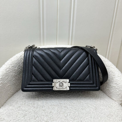 Chanel Medium 25cm Boy Flap in Chevron Quilted Black Caviar and SHW