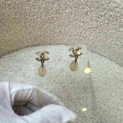 Chanel CC Logo Dangling Earrings with Teardrop Pearls in LGHW