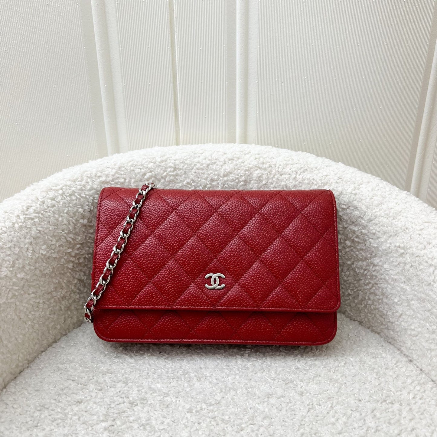 Chanel Classic Wallet on Chain WOC in Red Caviar and SHW