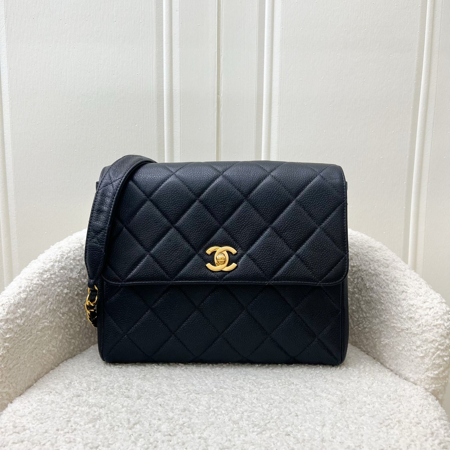 Chanel Vintage Medium Square Flap in Black Caviar and 24K GHW