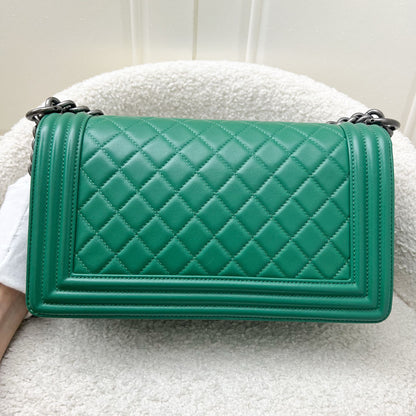 Chanel Medium 25cm Boy Flap in Green Lambskin and RHW