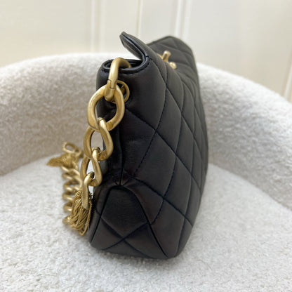 Chanel 23A Hobo Shoulder bag in Black Lambskin and AGHW