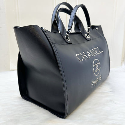 Chanel Medium / Large Deauville Tote in Black Caviar and SHW