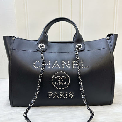 Chanel Medium / Large Deauville Tote in Black Caviar and SHW