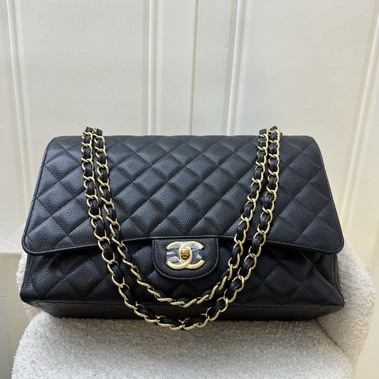 Chanel Maxi Classic Flap DF in Black Caviar and GHW