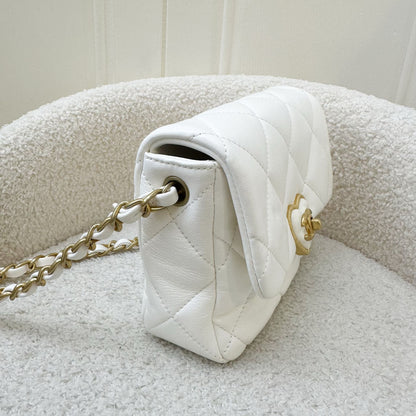 Chanel 23S Heart Clasp Mini Flap in White Lambskin and AGHW