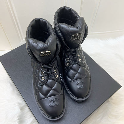 Chanel 23K Boots in Black Leather and SHW Sz 37.5