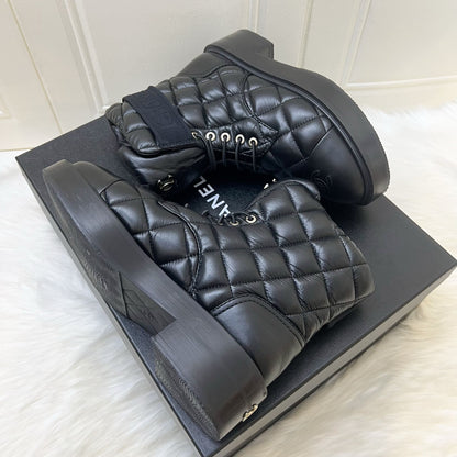 Chanel 23K Boots in Black Leather and SHW Sz 37.5
