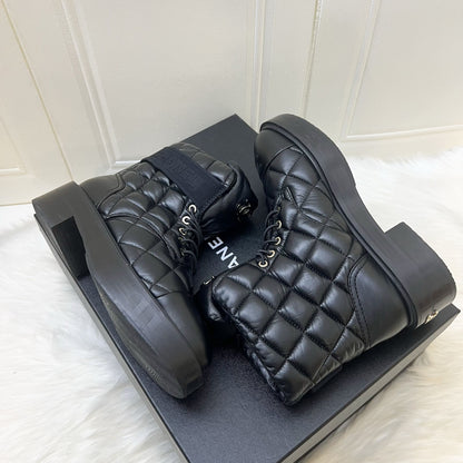 Chanel 23K Boots in Black Leather and SHW Sz 37.5