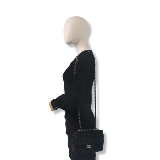 Chanel Classic Single Flap Small Black Sequins Silver