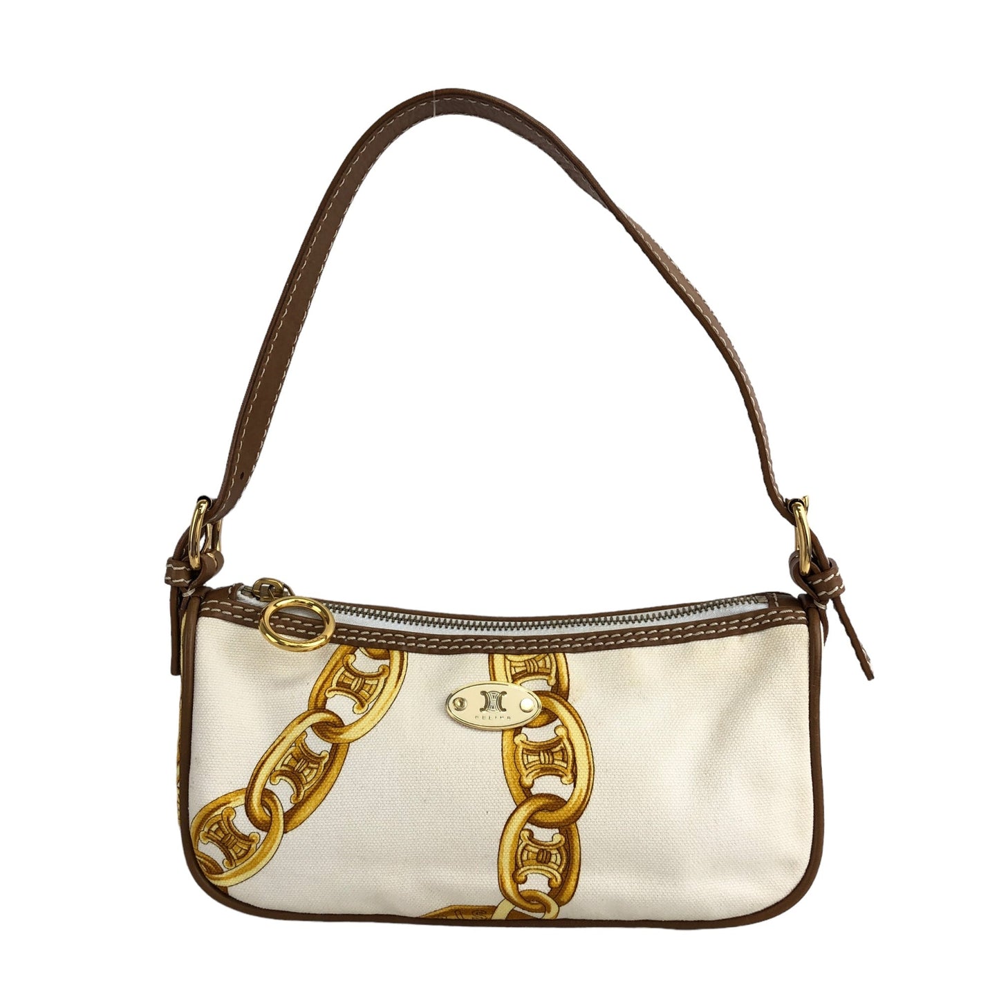 CELINE  Canvas Leather Handbag White Vintage  vzzbsd