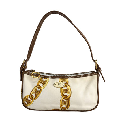 CELINE  Canvas Leather Handbag White Vintage  vzzbsd