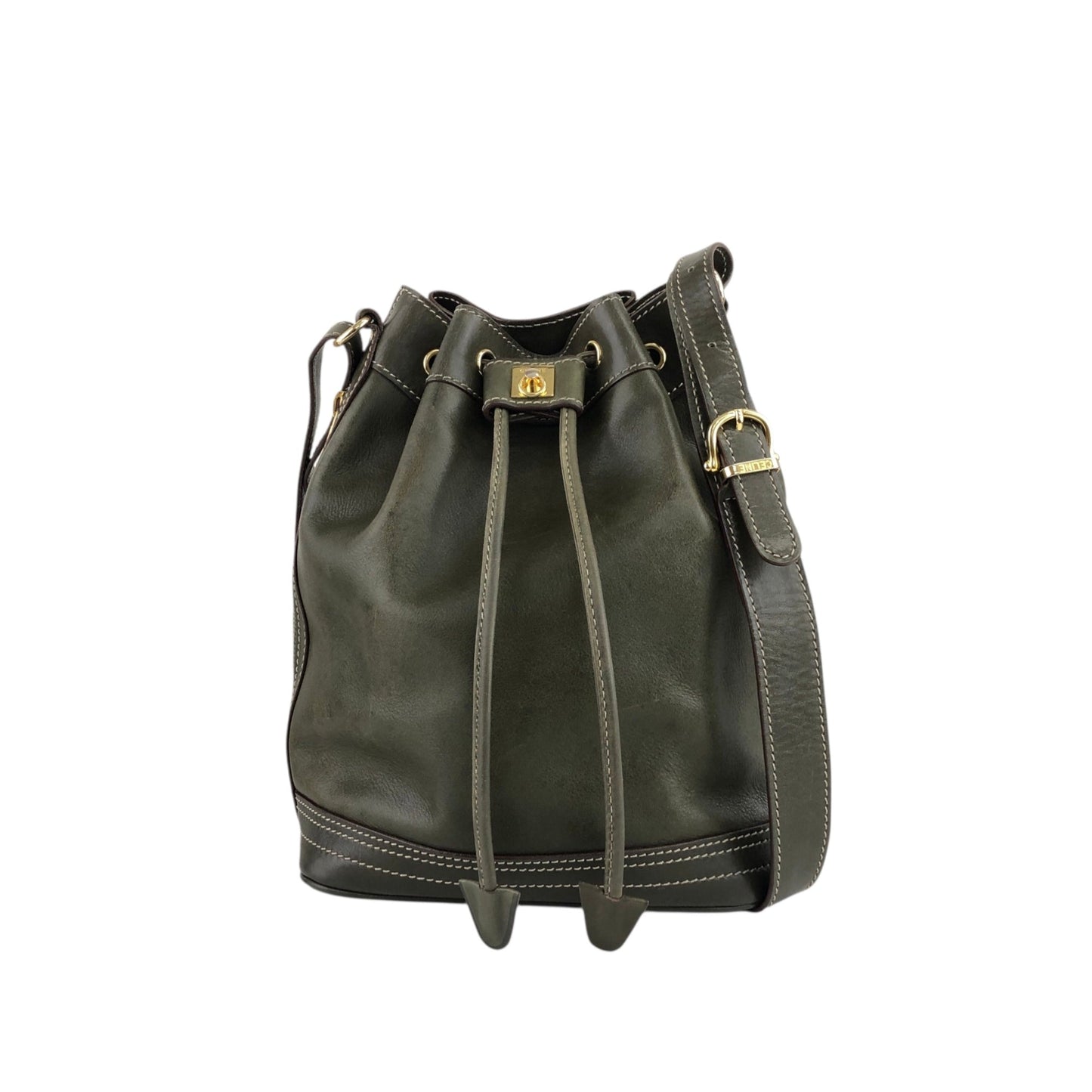 CELINE  Drawstring Shoulder bag Khaki Vintage uphaem