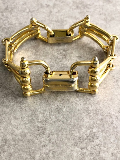 CELINE Horse Bit Bracelet Gold Vintage 3psgja