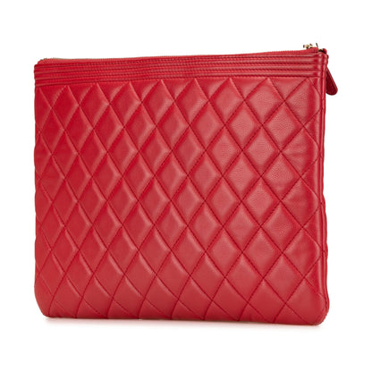 Red Chanel Medium Quilted Caviar Boy O Case Clutch