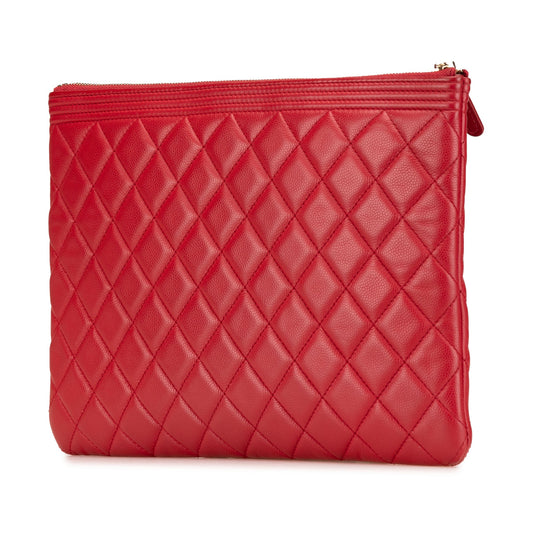 Red Chanel Medium Quilted Caviar Boy O Case Clutch