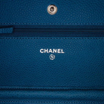 Chanel CC Wallet On Chain Blue Caviar Silver