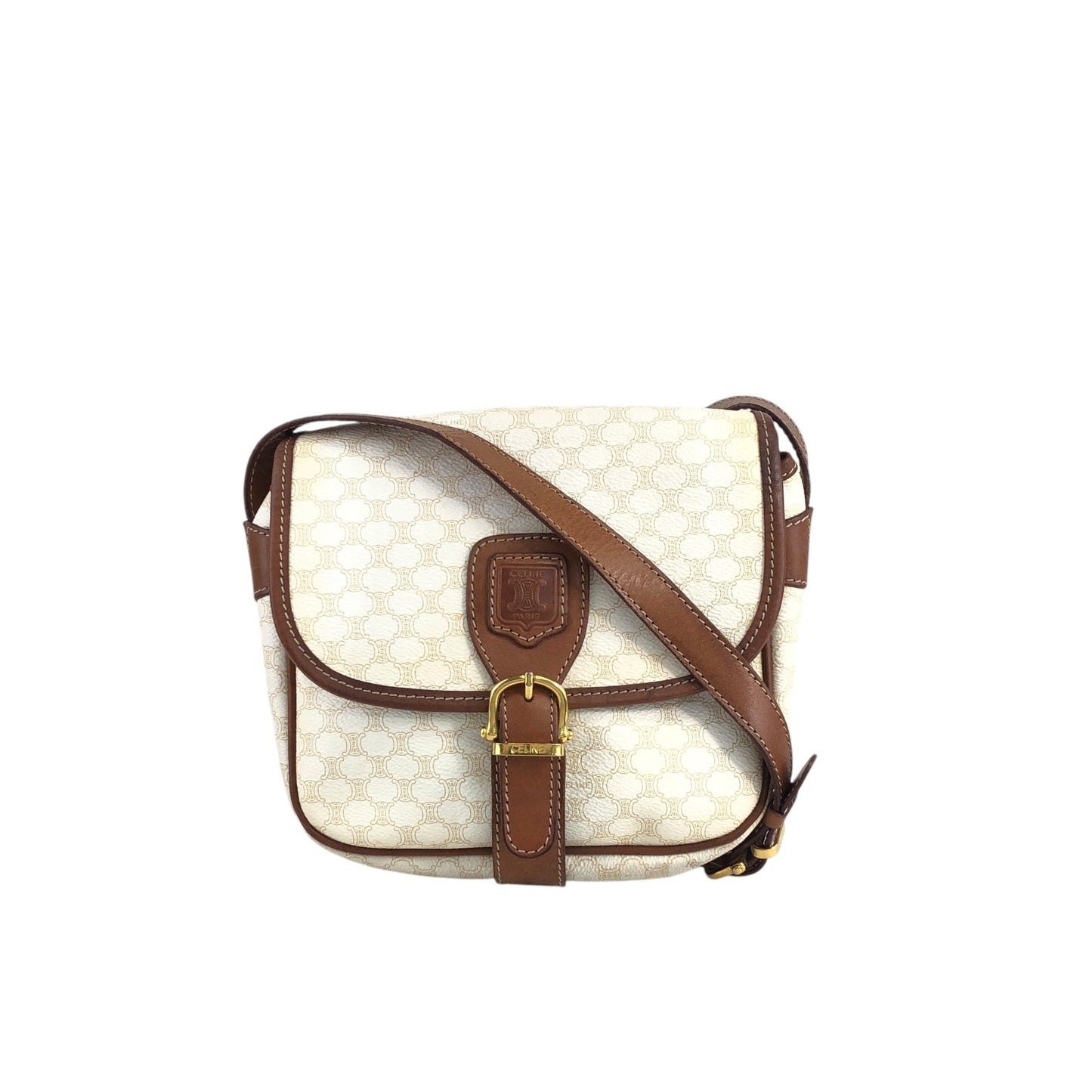 CELINE  Front Buckle Shoulder bag White Vintage s4pk6f