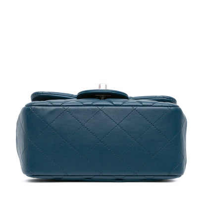 Blue Chanel Mini Square Classic Lambskin Single Flap Crossbody Bag