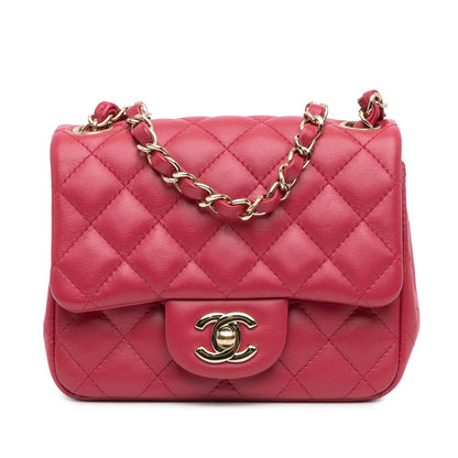 Pink Chanel Mini Square Classic Lambskin Single Flap Crossbody Bag