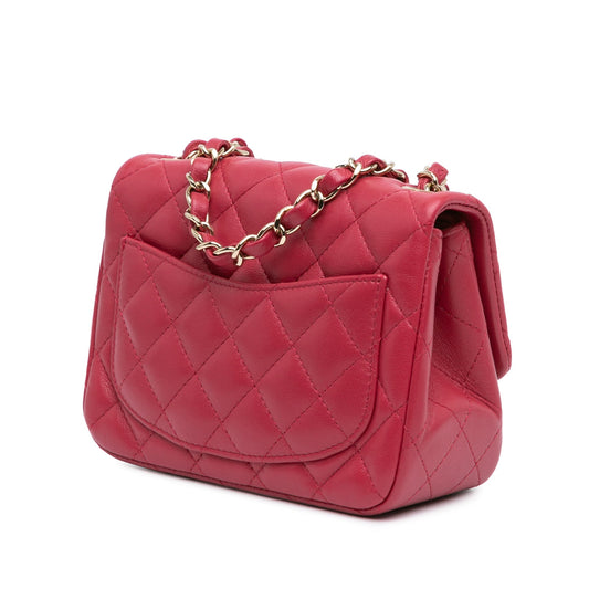 Pink Chanel Mini Square Classic Lambskin Single Flap Crossbody Bag