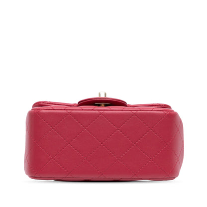 Pink Chanel Mini Square Classic Lambskin Single Flap Crossbody Bag