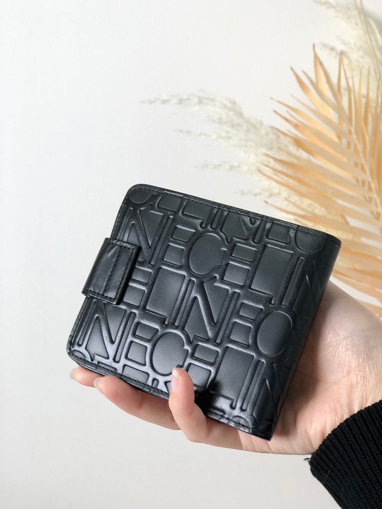 CELINE Logo Leather Folded Wallet Black Vintage zi5srk