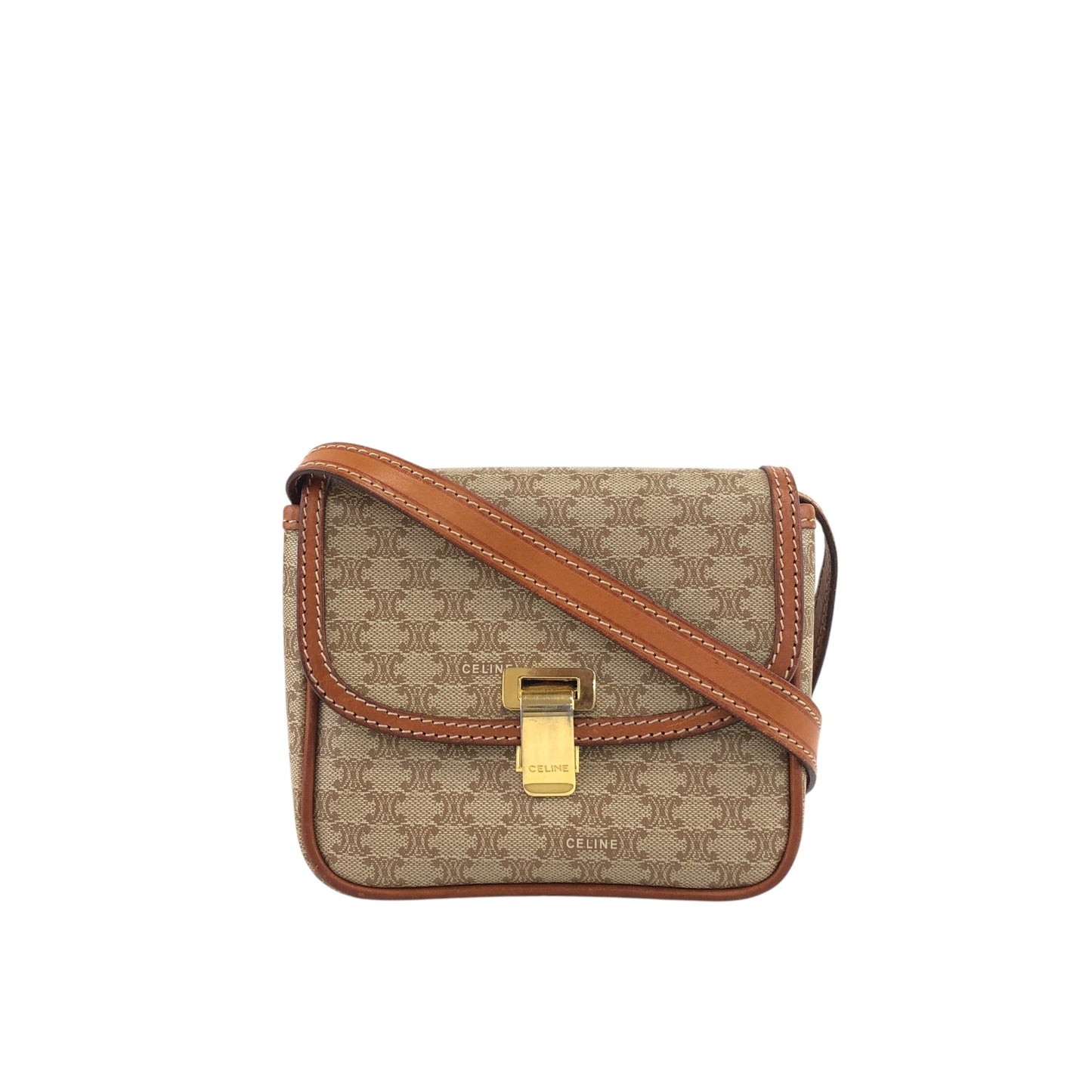 CELINE Macadam Flap Shoulder bag Beige Vintage vtaawi