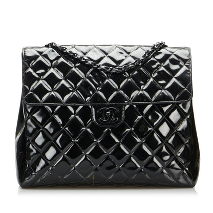 Black Chanel So Black Matelasse Patent Leather Single Flap Bag