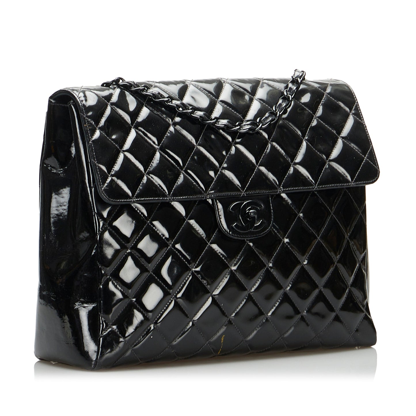 Black Chanel So Black Matelasse Patent Leather Single Flap Bag