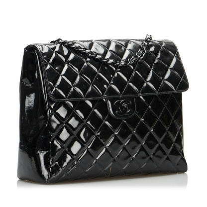 Black Chanel So Black Matelasse Patent Leather Single Flap Bag