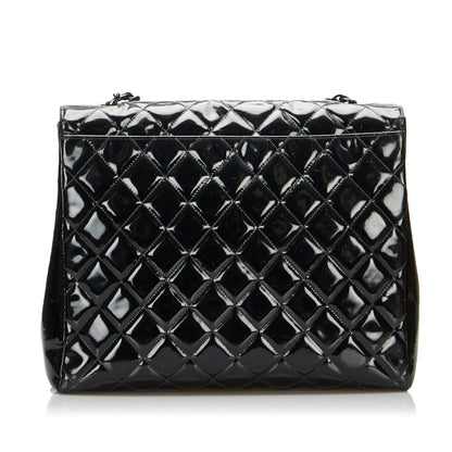 Black Chanel So Black Matelasse Patent Leather Single Flap Bag