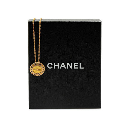 Chanel Rhinestone Logo Pendant Necklace Metal Necklace in Excellent condition