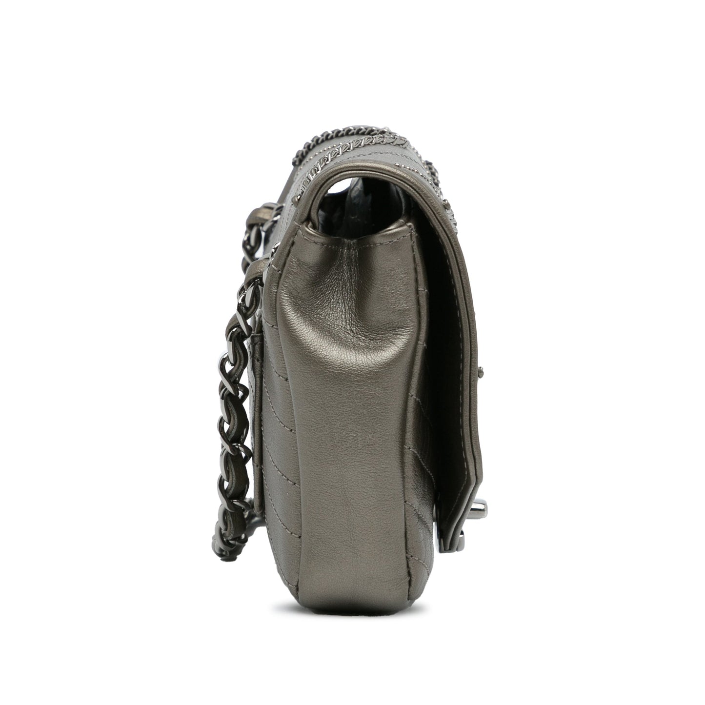 Gray Chanel Mini Embellished Calfskin Chevron Square Envelop Flap Crossbody Bag